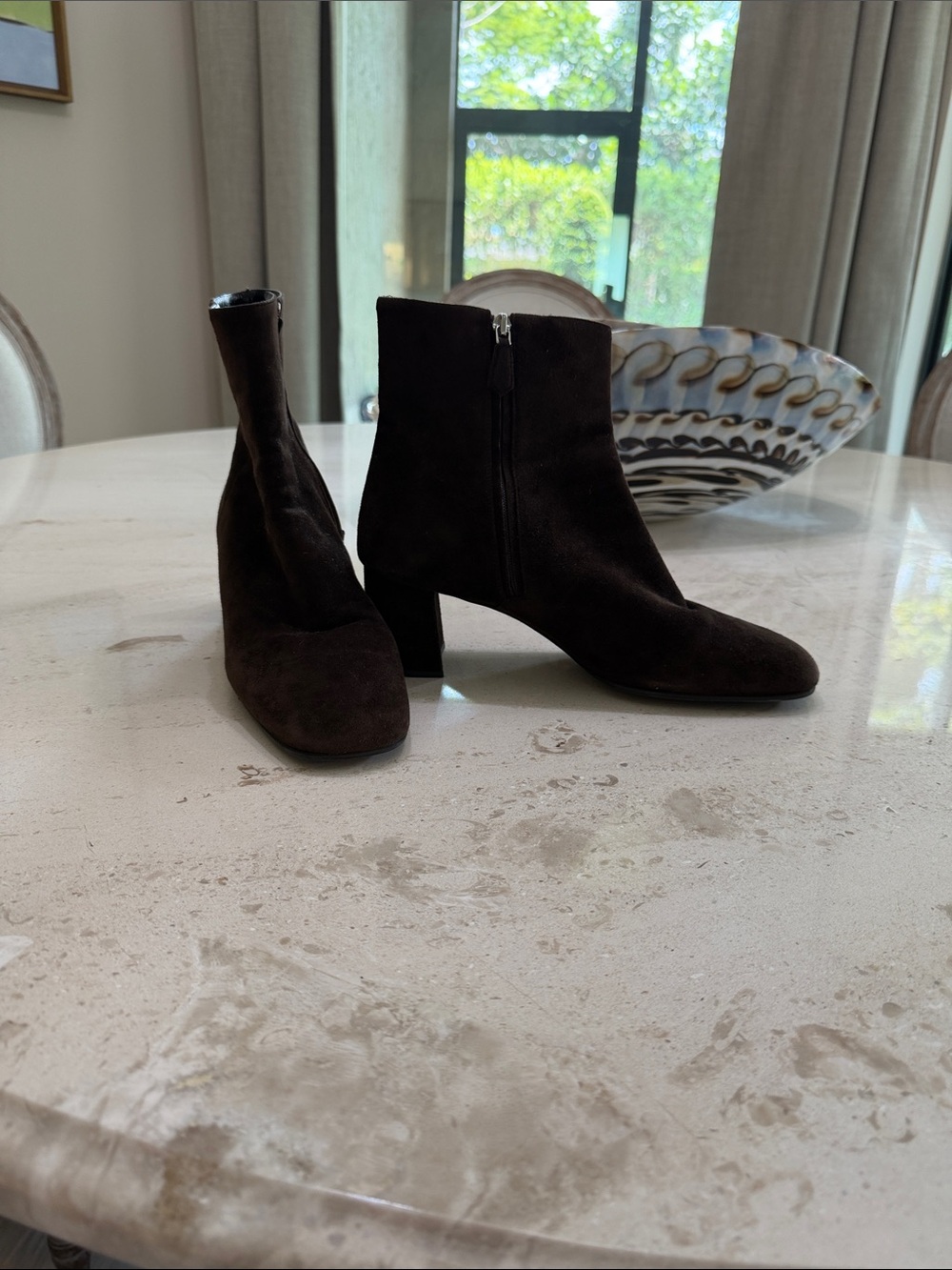 Prada Classic Women's Dark Brown Suede Ankle Boots - Picture 2 of 6